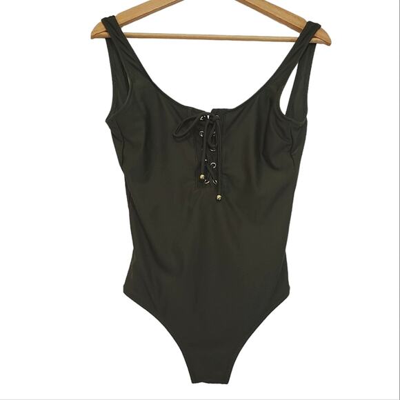 Mossimo | Lace Up Front Open Back One Piece Swimsuit - Picture 1 of 10